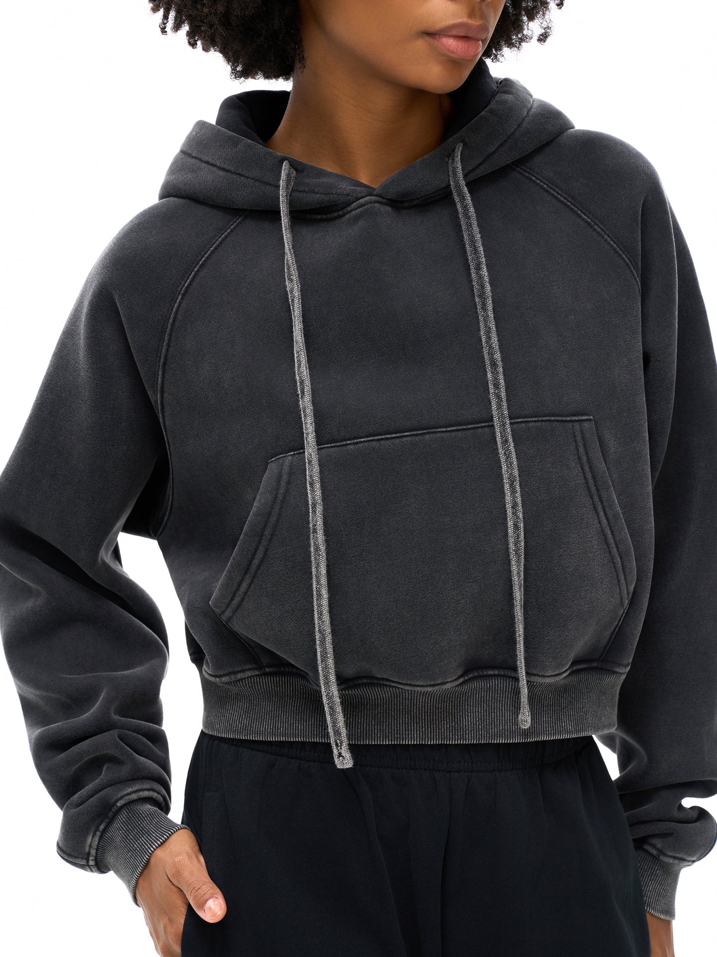 W Snow Washed Cropped Hoodie