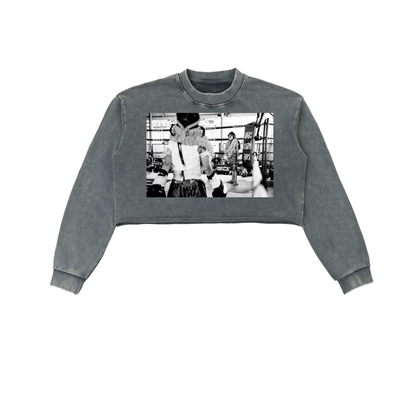 Snow Washed Raw Edge Cropped Sweatshirt