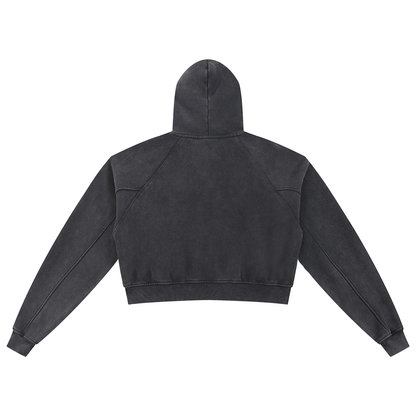 W Snow Washed Cropped Hoodie