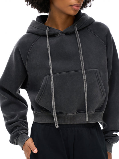 W Snow Washed Cropped Hoodie